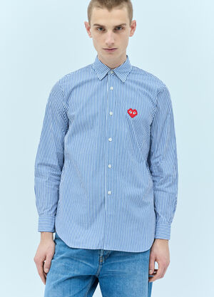 Comme Des Garçons PLAY Logo Patch Striped Shirt Blue cpl0355020