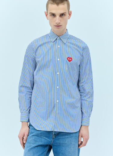 Comme Des Garçons PLAY Logo Patch Striped Shirt Blue cpl0355020