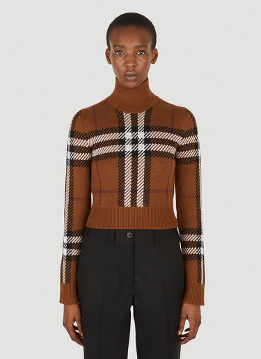 Burberry Checked High Neck Sweater Brown bur0251017