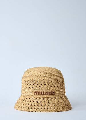 Miu Miu ロゴモチーフ入り編み込みバケットハット。 ナチュラル miu0260025