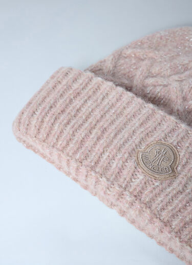 Moncler Logo Motif Beanie Hat Pink mon0262041