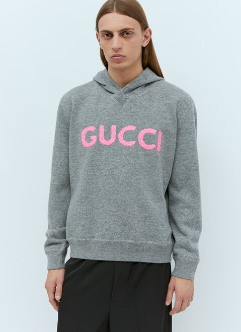 Gucci Logo Embroidery Wool Hooded Sweatshirt Grey guc0155027
