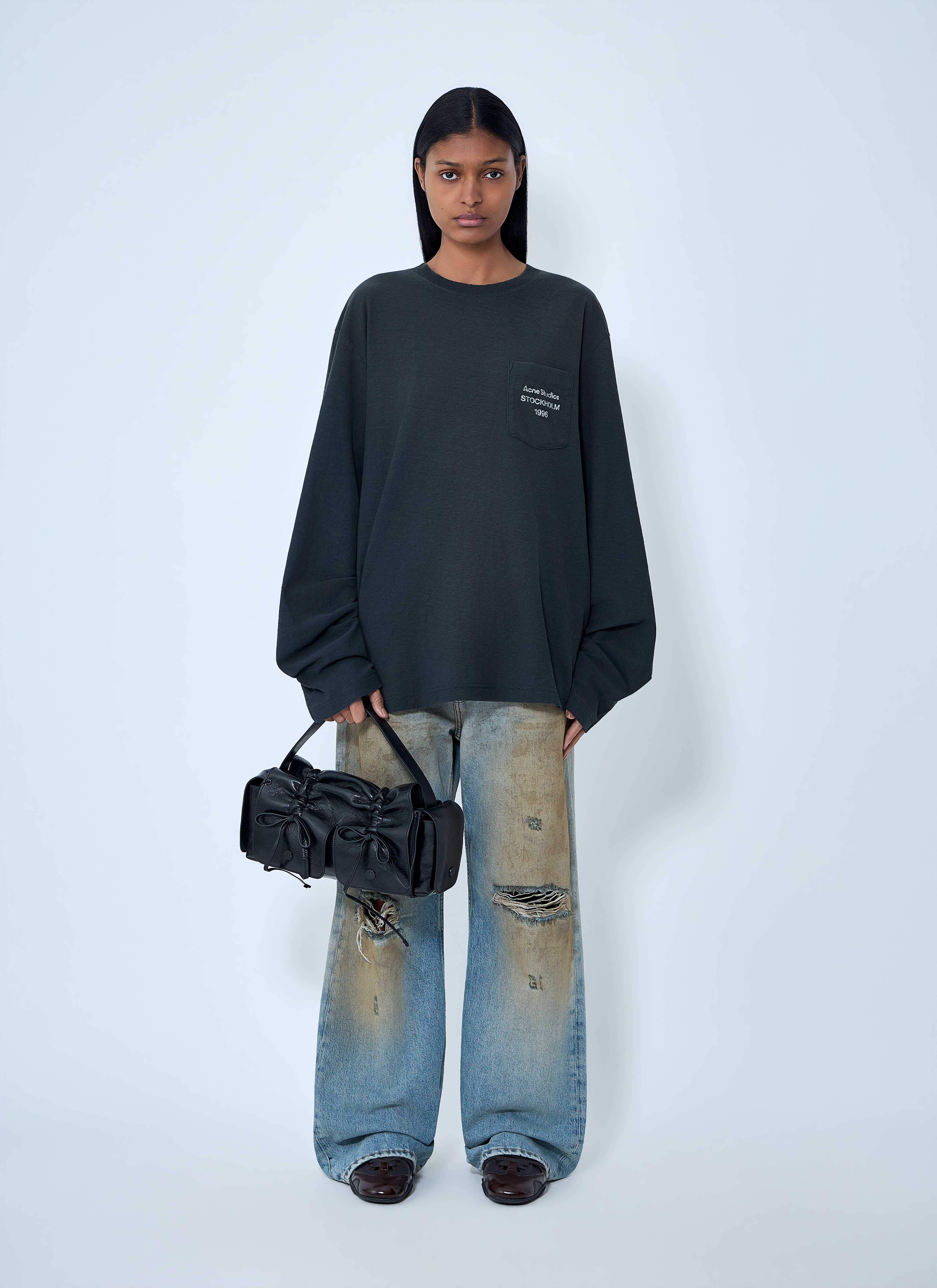 Acne Studios Women's' Long Sleeve Cotton Jersey T-Shirt in Black