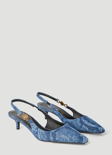 Versace Barocco Denim Low Slingback Pumps Blue ver0255019