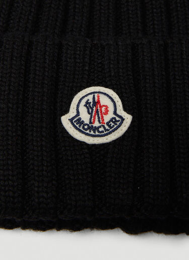 Moncler Logo Knit Beanie Hat Black mon0249032