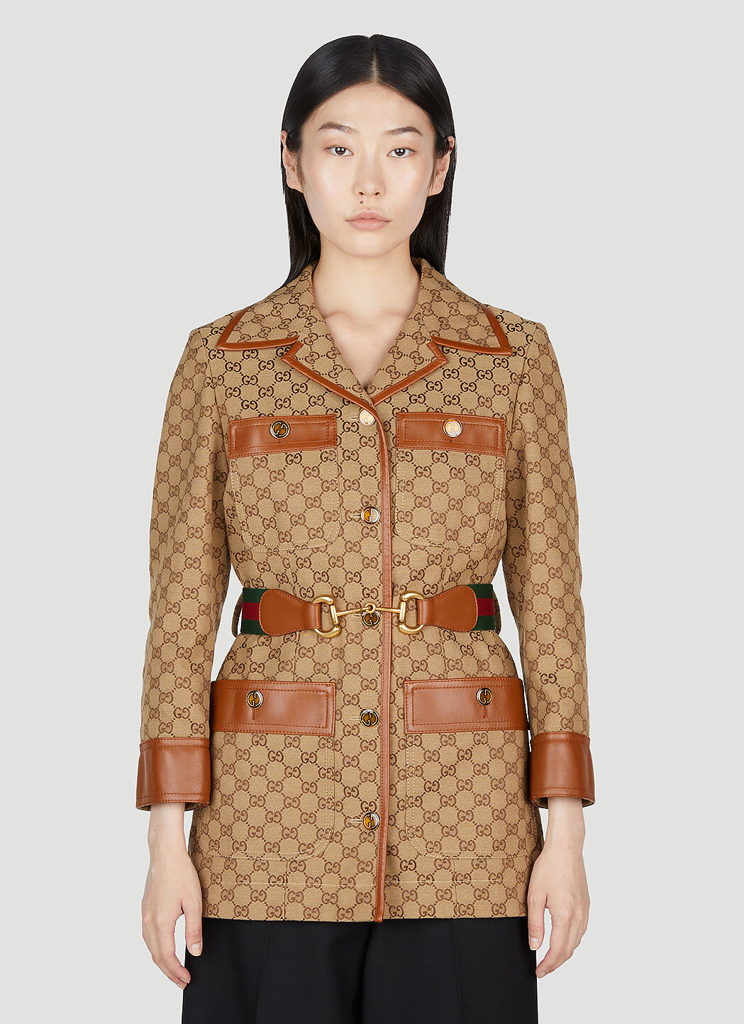 Gucci GG Monogram Belted Jacket in Brown LN CC