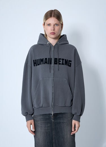 Balenciaga Zip-Up Human Being Hooded Sweatshirt Grey bal0360001