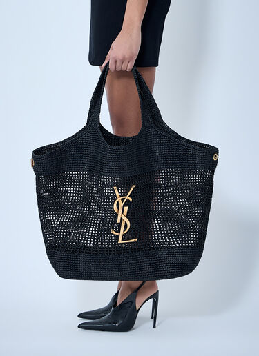 Saint Laurent 라피아 이카르 토트 백 블랙 sla0263077