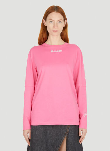 GANNI Layered Long Sleeve T-Shirt Pink gan0251019