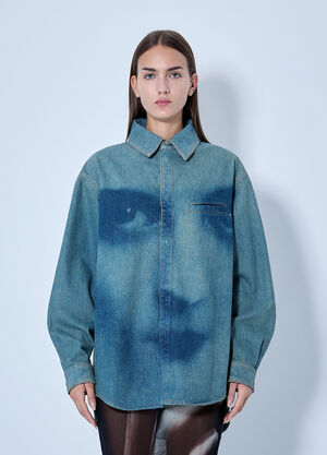 Jean Paul Gaultier Face Print Oversized Denim Shirt Blue jpg0266007