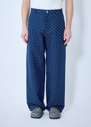 Gucci Cotton Jacquard Pants With GG Shadow Blue guc0159043