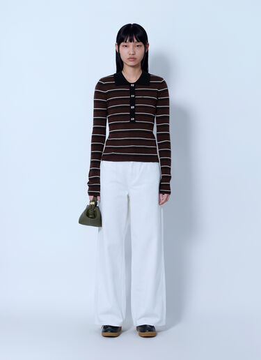 LN-CC® - GANNI: Mini Ribbed Merino Polo - Brown GANNI Mini Ribbed Merino Polo Brown gan0265021