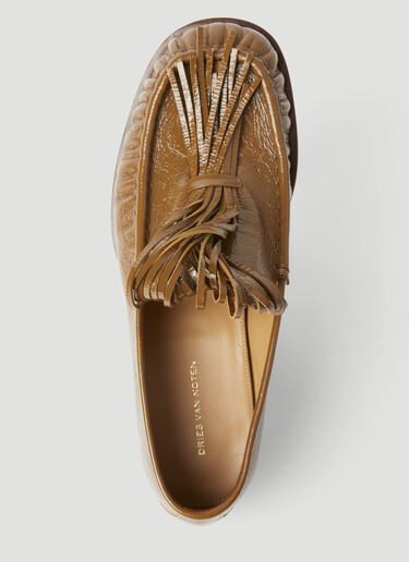 Dries Van Noten Fringe Embellished Leather Loafers Beige dvn0255002