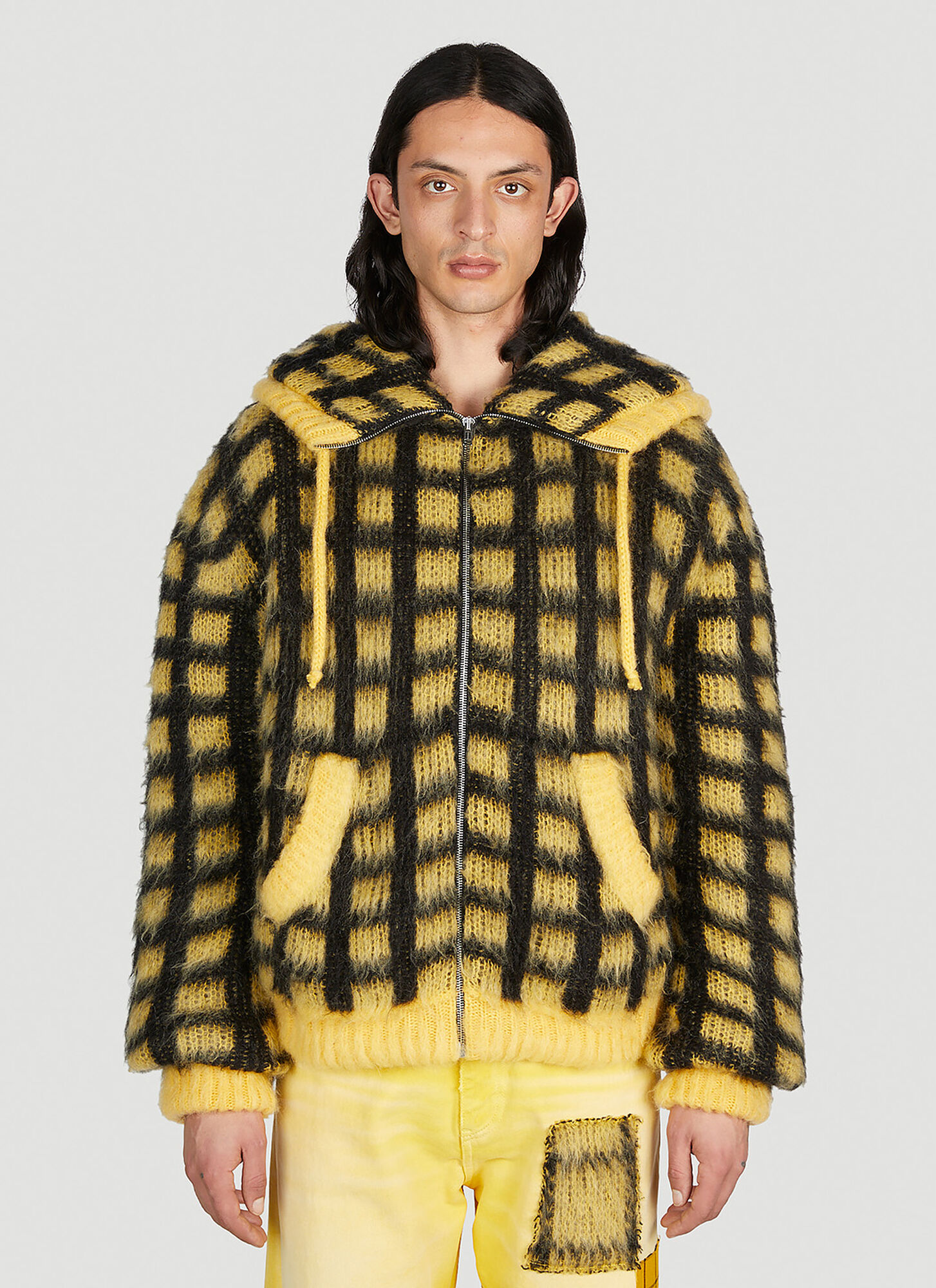 Marni Checked Mohair-blend Cardigan In Yellow