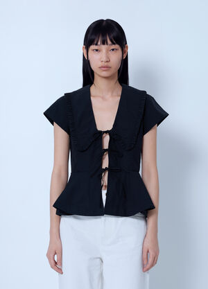 GANNI Compact Poplin Collar Blouse Black gan0265038
