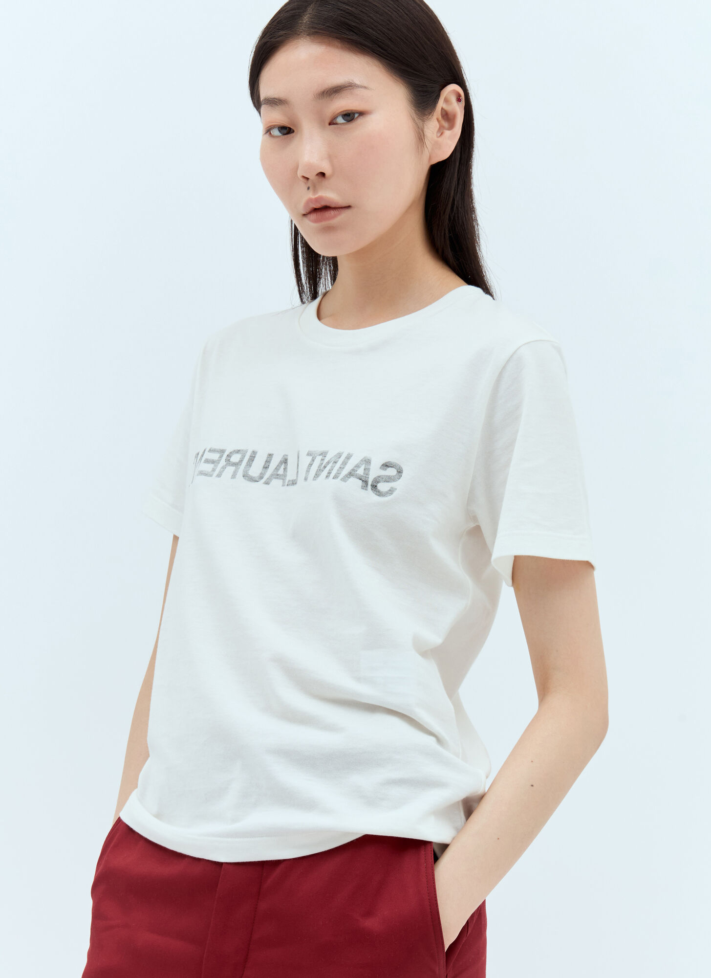 Shop Saint Laurent Logo Print T-shirt In White