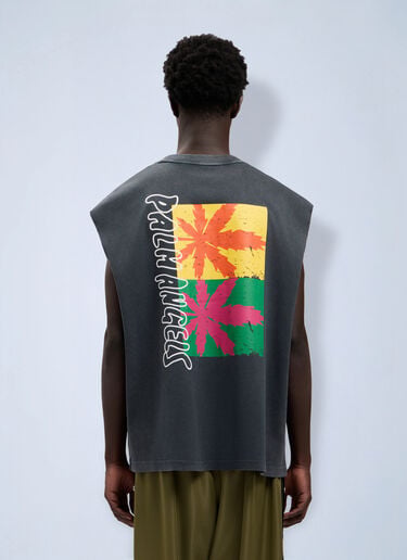 LN-CC® - Palm Angels: Palm Leaf Distressed Tank - Black Palm Angels Palm Leaf Distressed Tank Black pma0164058