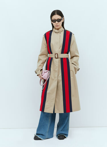 Gucci Gabardine Trench Coat With Web Stripe Beige guc0255036