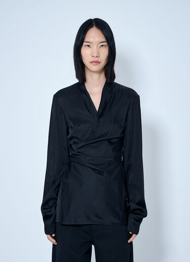 LN-CC® - Rick Owens: Laura Satin Wrap Top - Black Rick Owens Laura Satin Wrap Top Black ric0265013