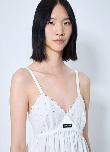 LN-CC® - Miu Miu: Slubbed Poplin and Eyelet Lace Mini Dress - White Miu Miu Slubbed Poplin and Eyelet Lace Mini Dress White miu0265001