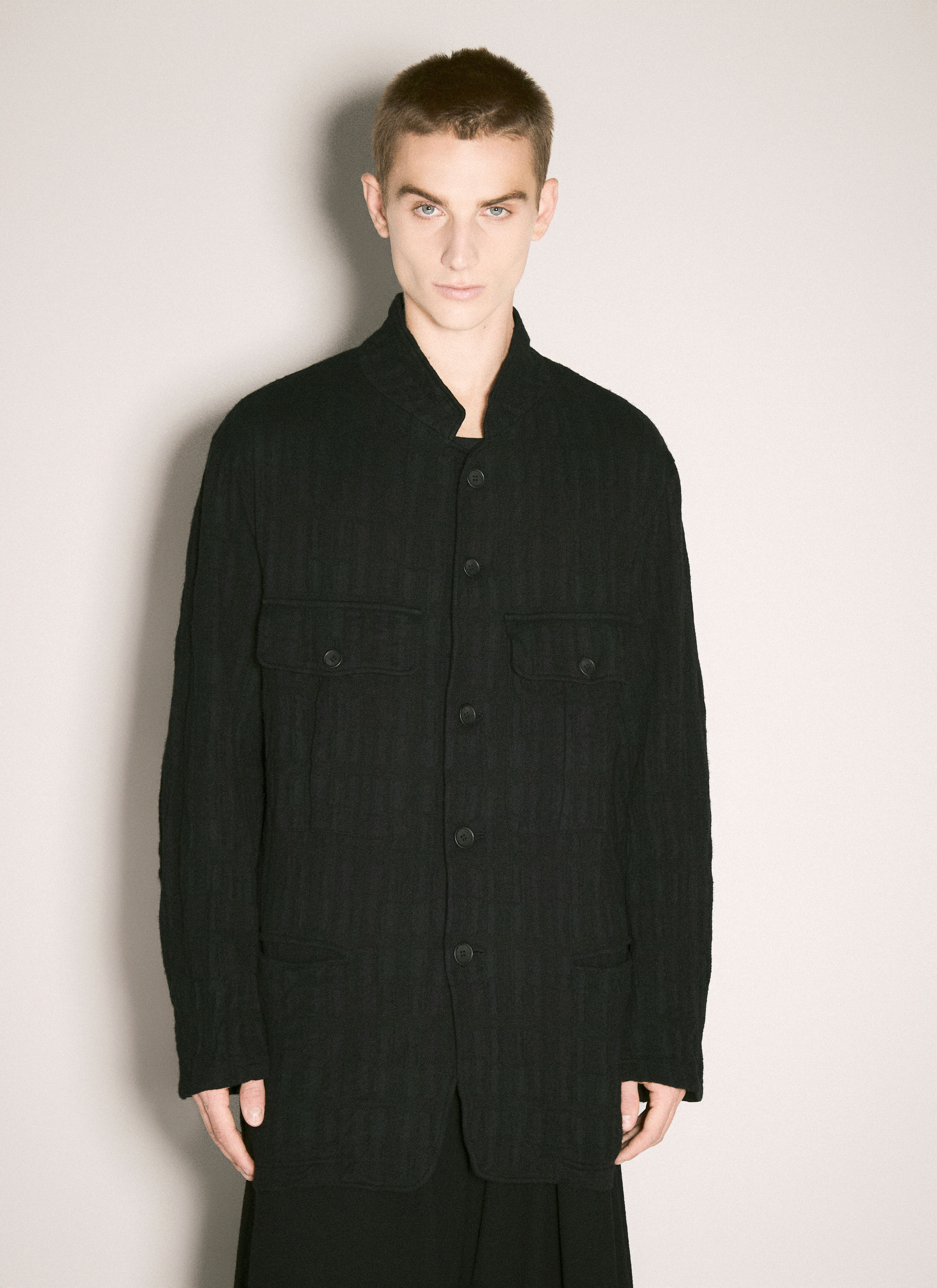 Yohji Yamamoto Men's' Textured Shirt Jacket in Black | LN-CC®