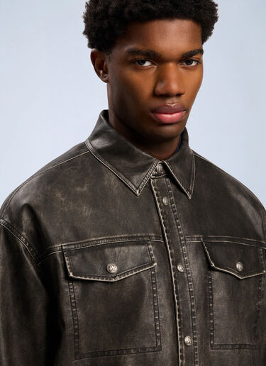 Curved Logo Coated Overshirt Palm Angels Curved Logo Coated Overshirt Grey pma0162112