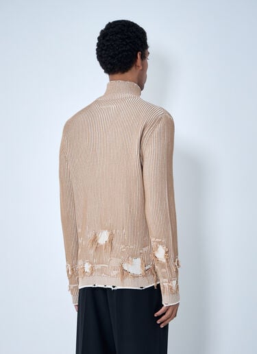 MM6 Maison Margiela Distressed Ribbed High-Neck Sweater Brown mmm0163011