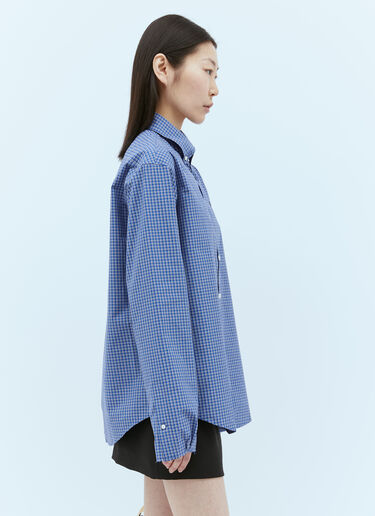 Miu Miu Logo Embroidery Checked Shirt Blue miu0356003