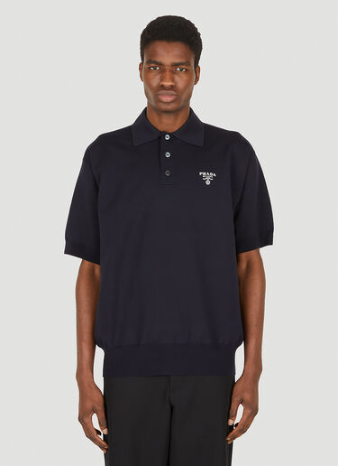 Prada Embroidered Logo Polo Shirt Blue pra0149118
