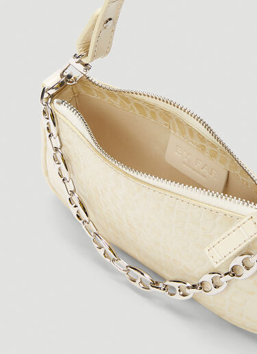 BY FAR Mini Rachel Crocodile Embossed Shoulder Bag Cream byf0243003