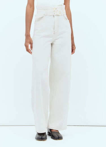 GANNI Heavy Denim Paperbag Jeans White gan0256002