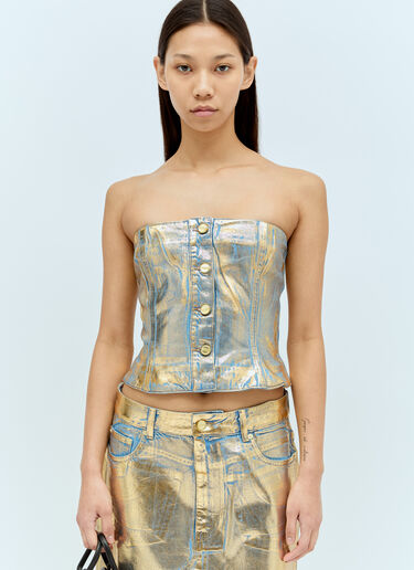 GANNI Women's Coated Denim Top in Gold