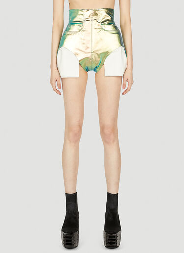 Rick Owens Iridescent Denim Cut-Off Shorts Gold ric0251015