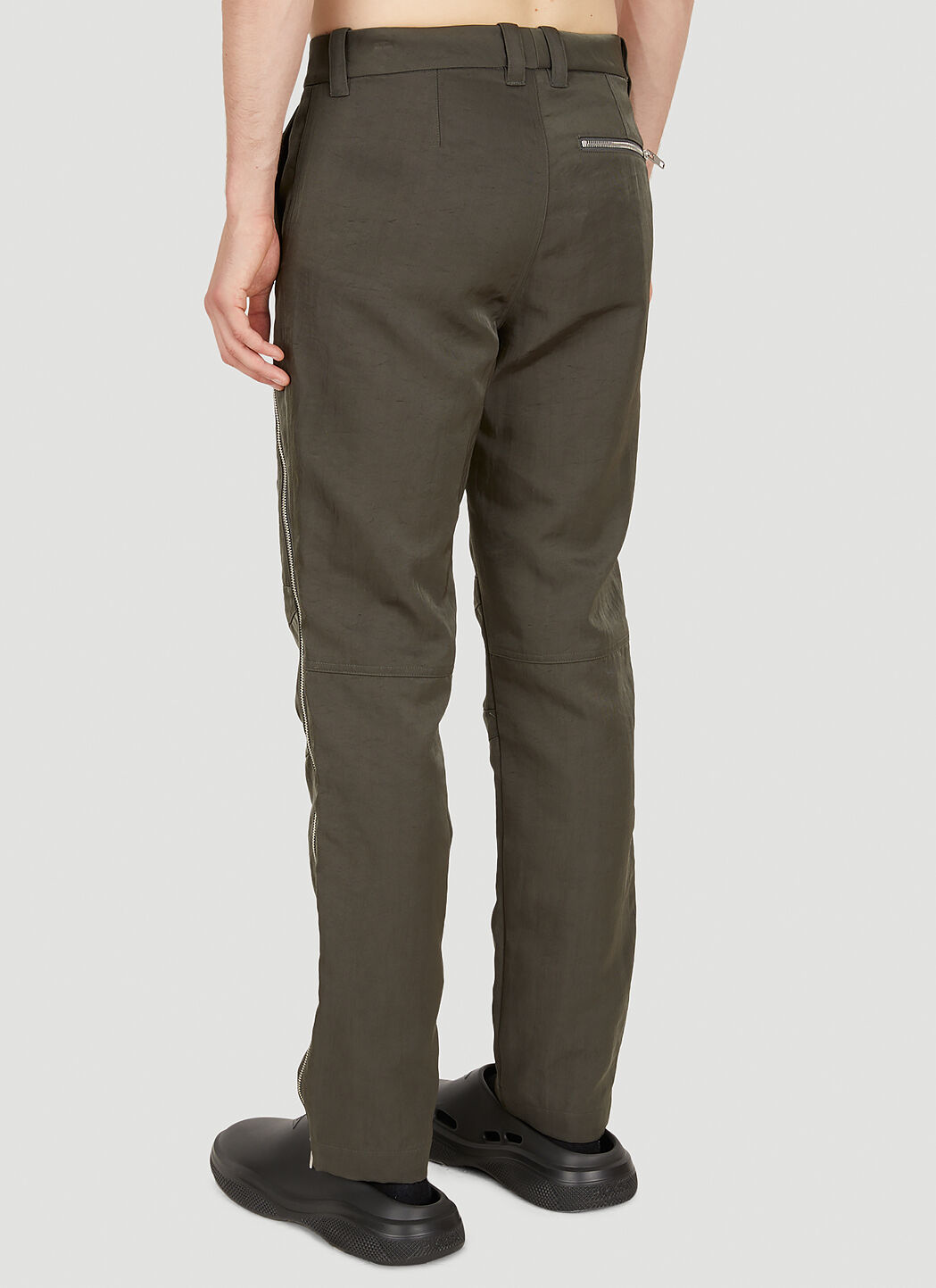 Khaki online zipper pants