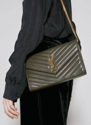 Saint Laurent Cassandre Matelassé Chain Wallet Khaki sla0253116