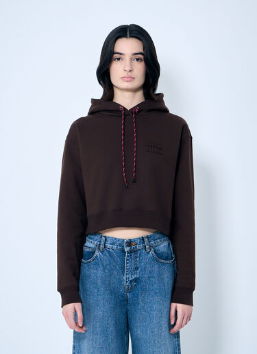 Miu Miu Logo Motif Hooded Sweatshirt Brown miu0260003