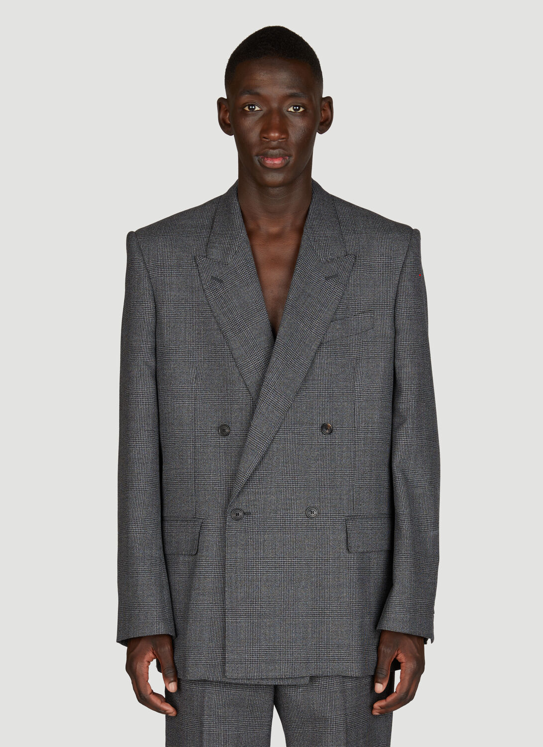 Shop Balenciaga Prince Of Wales Regular Fit Blazer In Grey
