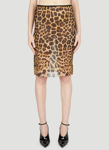 Saint Laurent Leopard Print Midi Skirt Brown sla0251051