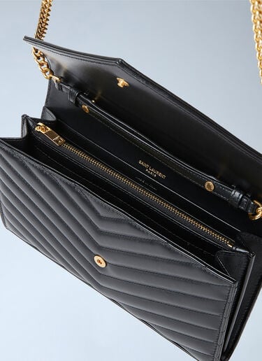 Saint Laurent Cassandre Matelassé 链条皮革钱包 黑色 sla0253114