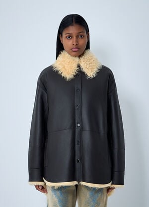 Acne Studios Shearling-Collar Leather Jacket Brown acn0262011