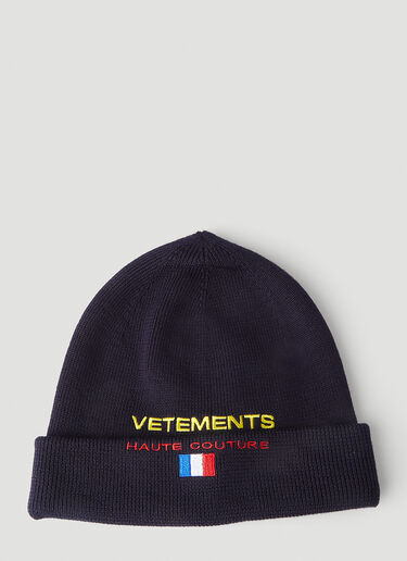 VETEMENTS Haute Couture Logo Beanie Hat Blue vet0147024