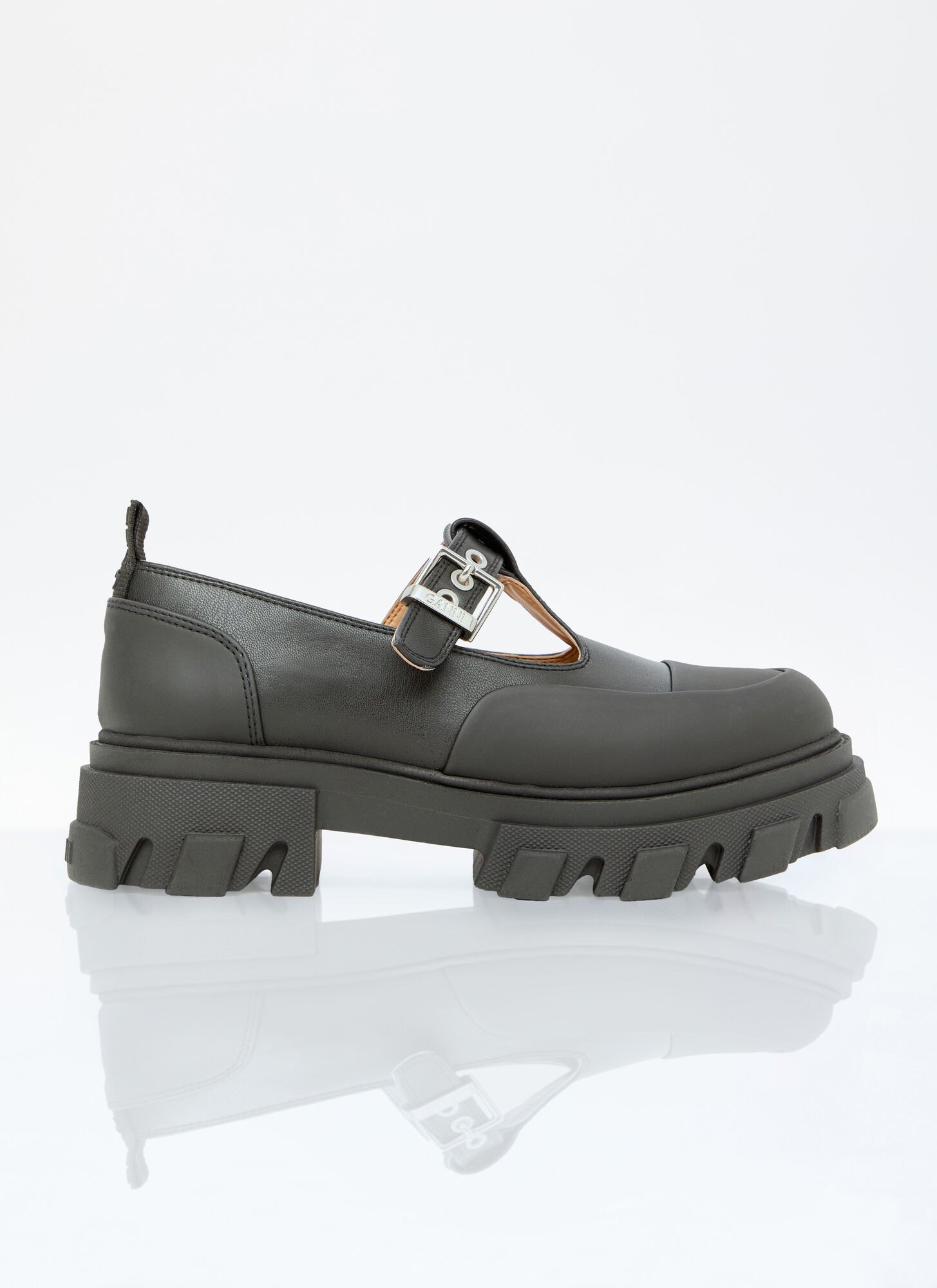Ganni Women Cleated Mary-jane Shoes In Black