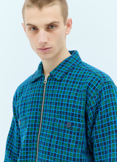 Brain Dead Check Mate Flannel Zip-Up Shirt Blue bra0154007