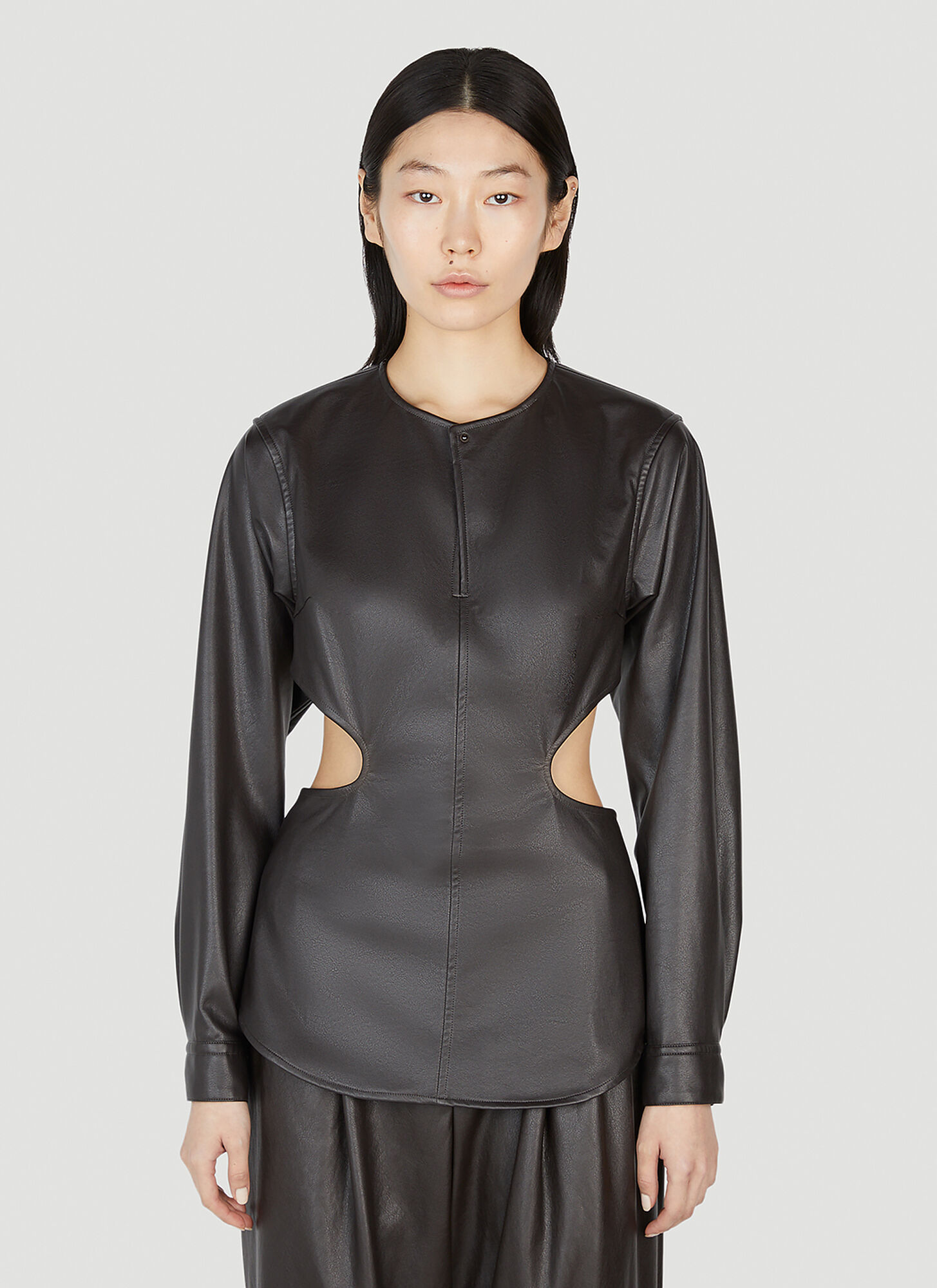 Issey Miyake Cut-out Long-sleeve Blouse In Brown