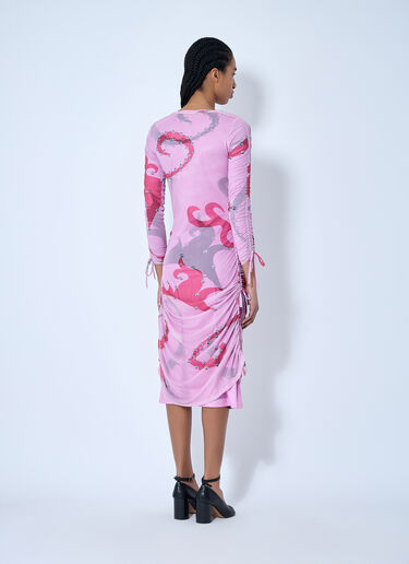 Chopova Lowena Ruched Printed Mesh Dress Pink cho0260001