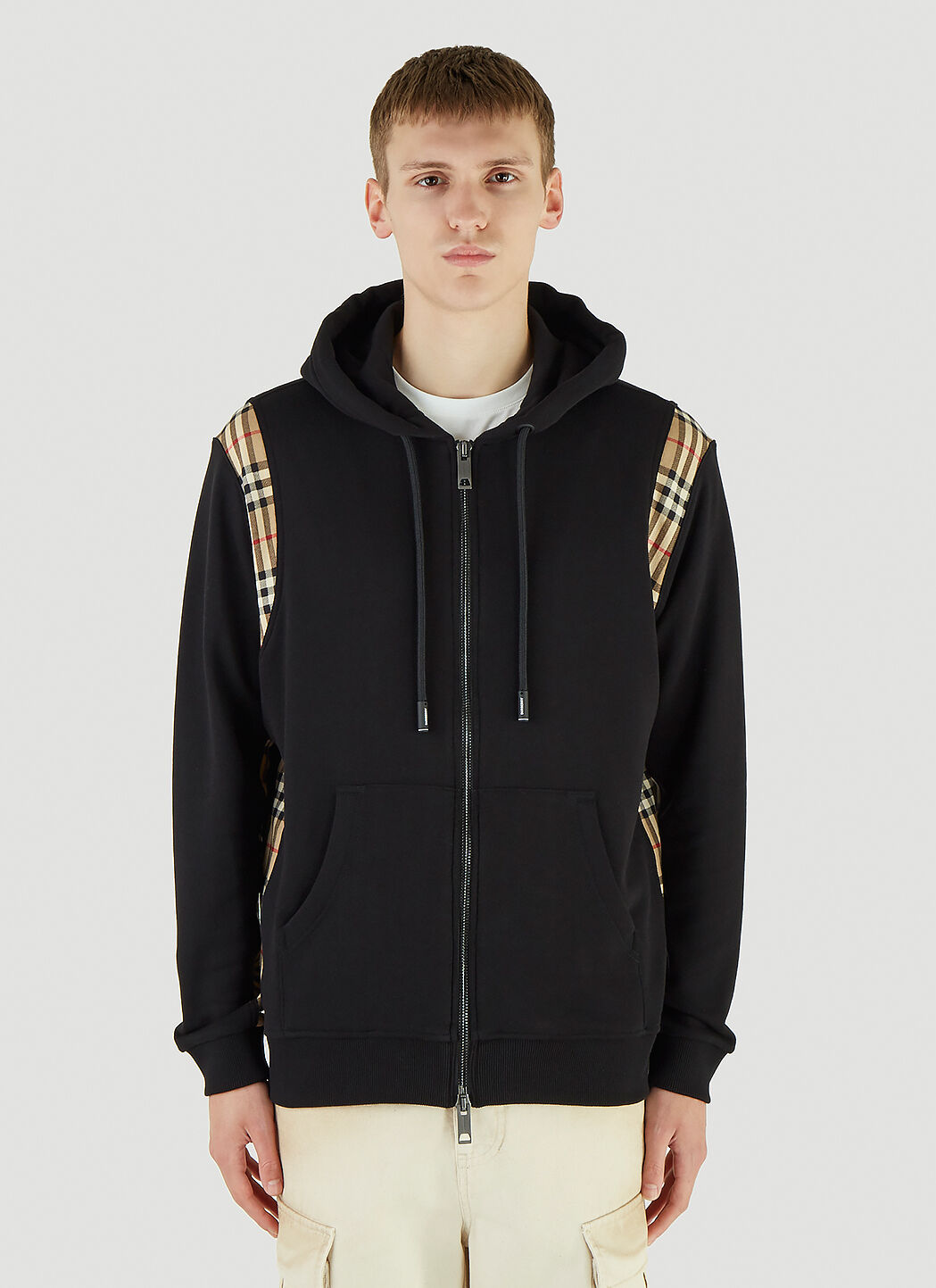 Burberry Vintage Check Zip Up Hooded Sweatshirt in Black LN CC