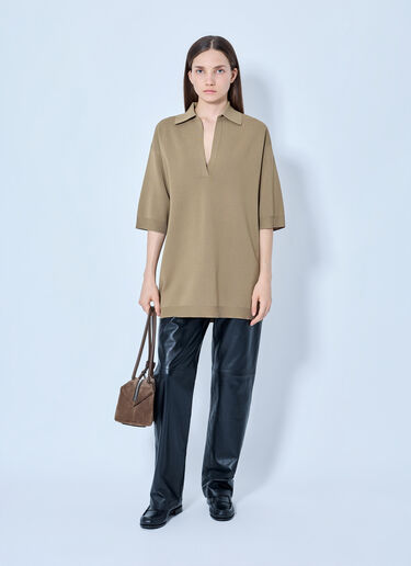 LN-CC® - Max Mara: Oversized Knit Polo Shirt - Beige Max Mara Oversized Knit Polo Shirt Beige max0265032