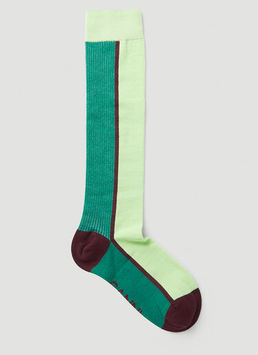 GANNI Colour Block Knee Socks Green gan0247064