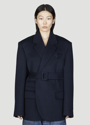 Bottega Veneta Double Wool Cashmere Belted Jacket Navy bov0255106