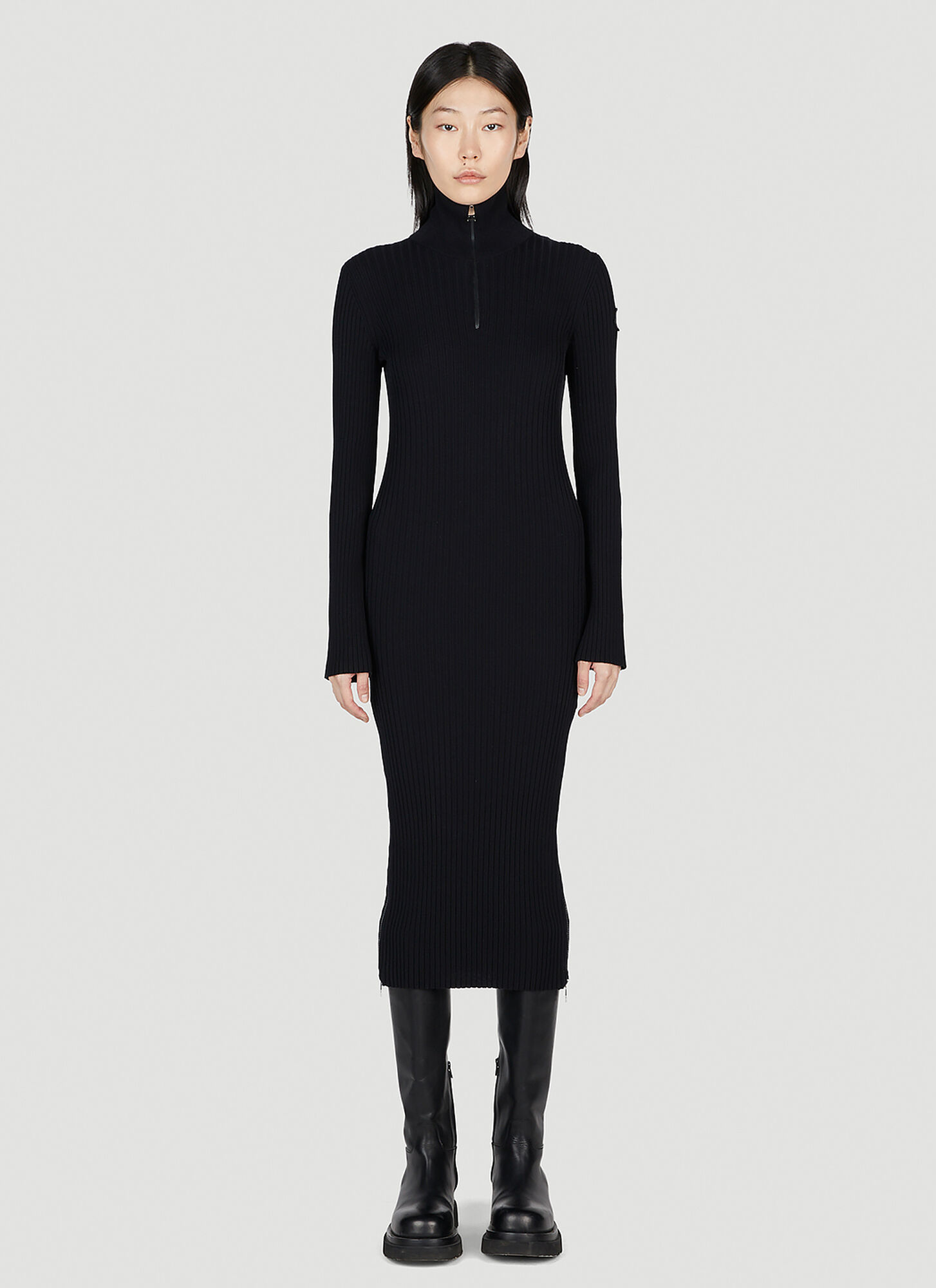 Shop Moncler Knit Dress In Black